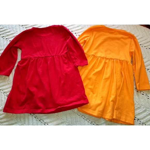 Girls Size 110 (4) Fall Winter Dress Lot Orange Red With Snowman - Picture 2 of 3